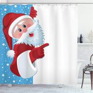 🎅 ambesonne christmas shower curtain: festive father christmas illustration with snowy winter elements – cloth fabric bathroom decor set with hooks logo
