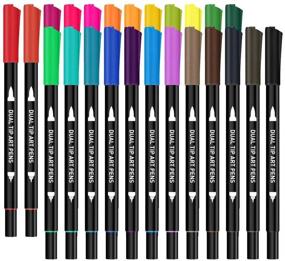img 4 attached to 🎨 Extended Ink 24 Colors Dual Tip Brush Pen Art Markers for Journaling, Sketching, Hand Lettering, Coloring Books - Fine Tip Marker & Calligraphy Brush Pens Included