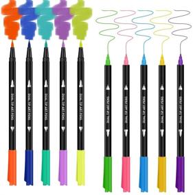 img 3 attached to 🎨 Extended Ink 24 Colors Dual Tip Brush Pen Art Markers for Journaling, Sketching, Hand Lettering, Coloring Books - Fine Tip Marker & Calligraphy Brush Pens Included