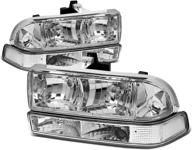 dna motoring hl-oh-s10984p-ch-cl1 chrome housing clear corner headlights replacement for 98-04 blazer s10 logo