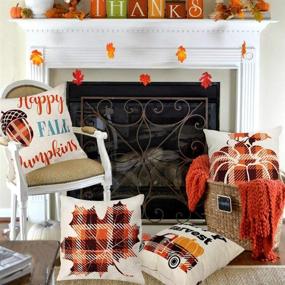 img 1 attached to 🍂 OurWarm Fall Pillow Covers 18x18 Inch - Farmhouse Decor with Thanksgiving Pumpkin Theme, Linen Throw Pillow Covers for Fall, Set of 4 - Home Decor Cushion Covers