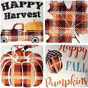 img 3 attached to 🍂 OurWarm Fall Pillow Covers 18x18 Inch - Farmhouse Decor with Thanksgiving Pumpkin Theme, Linen Throw Pillow Covers for Fall, Set of 4 - Home Decor Cushion Covers