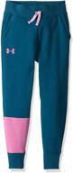 🏻 under armour girls double knit jogger, techno teal/white, youth xs logo