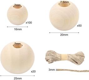 img 3 attached to 🔨 170pcs Large Size Wooden Beads for Crafts - Assorted Sizes 16mm/20mm/25mm - Unfinished Natural Round Beads Bulk with 10 Metres Jute Twine for Craft Making