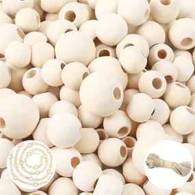 img 4 attached to 🔨 170pcs Large Size Wooden Beads for Crafts - Assorted Sizes 16mm/20mm/25mm - Unfinished Natural Round Beads Bulk with 10 Metres Jute Twine for Craft Making