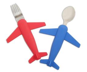 img 4 attached to 🍴 High-Quality Stainless Steel & Silicone Kids' Airplane Fork & Spoon Set: Durable and Fun for Mealtimes