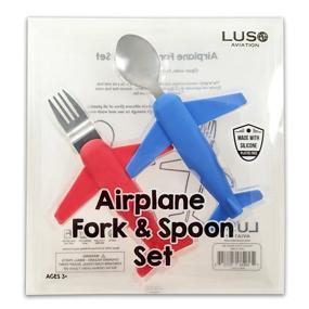 img 1 attached to 🍴 High-Quality Stainless Steel & Silicone Kids' Airplane Fork & Spoon Set: Durable and Fun for Mealtimes