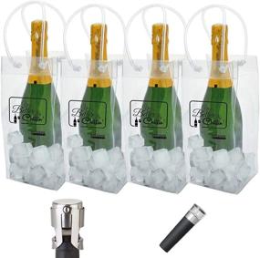 img 4 attached to Inovare Designs - 4 Pack Reusable Leak Proof Bottle Wine Ice Cooler Bag: Stay Cool with Transparent Wine Cooling Bags, Mini Vacuum Pump, and Champagne Stopper