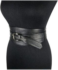 img 2 attached to Stylish Genuine Black Leather Obi Sash Tie Wrap Corset Harness: Cincher Buckle Belt for Women