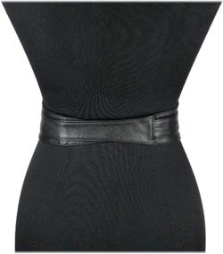 img 1 attached to Stylish Genuine Black Leather Obi Sash Tie Wrap Corset Harness: Cincher Buckle Belt for Women