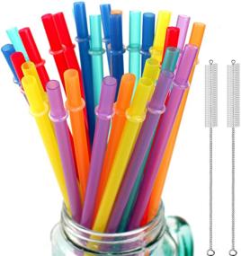 img 4 attached to 🌈 Colorful and Durable 32-Piece Reusable Plastic Straws for Mason Jars and Tumblers - Extra Long, Unbreakable Rainbow Straws with Cleaning Brushes - BPA Free and Eco Friendly