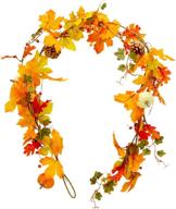 63-inch fall maple leaf garland with white pumpkins, pine cones, and red berries - perfect for wedding, thanksgiving, halloween, christmas décor logo