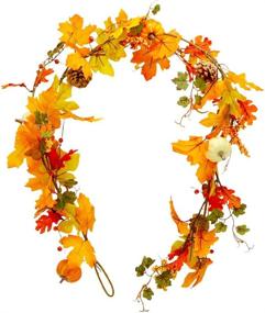 img 4 attached to 63-inch Fall Maple Leaf Garland with White Pumpkins, Pine Cones, and Red Berries - Perfect for Wedding, Thanksgiving, Halloween, Christmas Décor