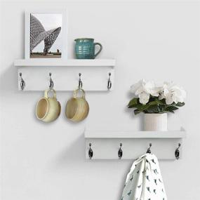 img 4 attached to 🧥 ZGZD White Wall Mounted Coat Rack with Shelf: Organize Your Entryway with 4 Double Hooks and Hanging Shelves - Set of 2