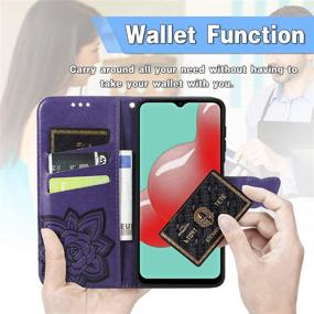 img 1 attached to PU Leather Wallet Flip Case for Samsung Galaxy A32 5G, Protective Phone Cover with Wrist Strap, Card Slots, Holder Pocket, Embossed Butterfly Flower Stand - Purple