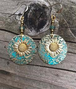 img 1 attached to 🌻 Unique Bohemian Vintage Bronze Sunflower Dangle Drop Earrings | Handmade Retro Yellow Gold Flower Round Circle Earrings | Statement Jewelry Gifts for Women & Girls | ANDPAI