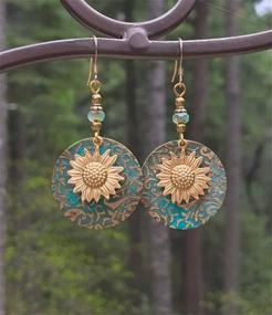 img 2 attached to 🌻 Unique Bohemian Vintage Bronze Sunflower Dangle Drop Earrings | Handmade Retro Yellow Gold Flower Round Circle Earrings | Statement Jewelry Gifts for Women & Girls | ANDPAI