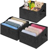 📦 black small linen fabric closet storage bins for shelves - baleine 3 pack trapezoid clothing organizers with handles, foldable box containers for a tidy home bedroom office logo