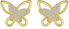 img 4 attached to 🦋 Cute Butterfly Earrings for Women: Fashion CZ Sterling Silver Studs - Hypoallergenic, Jewelry Gift for Girls