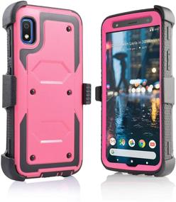 img 3 attached to 📱 A10E Full Body Armor Rugged Holster Defender Hybrid Tough Case, Samsung Galaxy A10E, Pink - Complete with 360 Swivel Belt Clip, Kickstand & Built-in Screen Protector