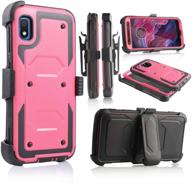 📱 a10e full body armor rugged holster defender hybrid tough case, samsung galaxy a10e, pink - complete with 360 swivel belt clip, kickstand & built-in screen protector logo