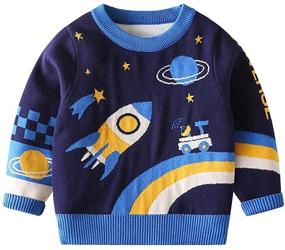 img 4 attached to Cute Pattern Crewneck Casual Sweater for Little Boys - Mud Kingdom