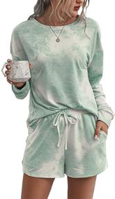 img 4 attached to 🌈 PRETTYGARDEN Women’s Tie Dye Printed Pajamas Set: Stylish Long Sleeve Tops & Shorts Lounge Set for Casual Two-Piece Sleepwear