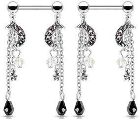 img 4 attached to Pierced Owl Crystal Dangle Barbells