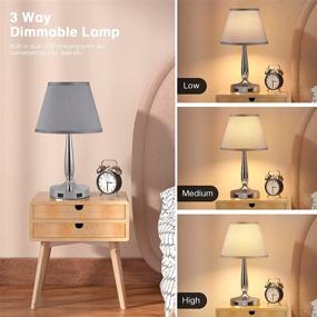 img 3 attached to 💡 Touch Table Lamp with 2 USB Ports and 3-Way Dimming for Bedroom & Living Room - Grey Shade, Silver Base - LED Bulb Included