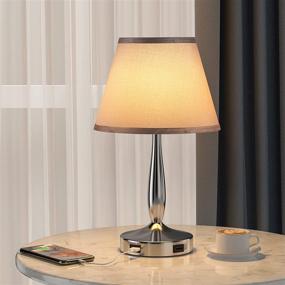 img 4 attached to 💡 Touch Table Lamp with 2 USB Ports and 3-Way Dimming for Bedroom & Living Room - Grey Shade, Silver Base - LED Bulb Included