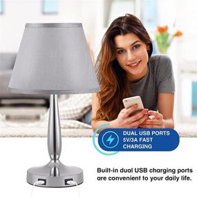 img 2 attached to 💡 Touch Table Lamp with 2 USB Ports and 3-Way Dimming for Bedroom & Living Room - Grey Shade, Silver Base - LED Bulb Included