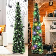 🌲 5 foot hmasyo black tinsel halloween christmas tree: decorate with 50 led colorful lights, collapsible pop up spider sequin artificial pencil tree - perfect halloween tree decorations for home, fireplace party indoor outdoor logo