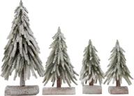 🎄 set of 4 mini christmas trees with individual snow sprayed coating and wooden bases logo