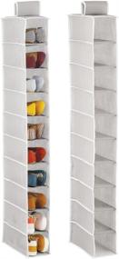 img 4 attached to mDesign Fabric Closet Organizer - Shoe, Handbag, Clutch, and Accessory Storage Solution - 10 Shelf Hanging Storage Unit for Over Rod - 2 Pack - Light Gray and White