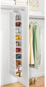 img 2 attached to mDesign Fabric Closet Organizer - Shoe, Handbag, Clutch, and Accessory Storage Solution - 10 Shelf Hanging Storage Unit for Over Rod - 2 Pack - Light Gray and White