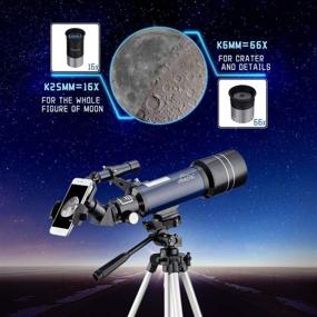 img 2 attached to 🔭 High Definition 70mm Aperture Telescope for Adult Astronomy – AZ Mount, Ideal for Beginners & Kids with Carry Bag, Tripod Phone Adapter – Portable Telescope for Moon, Stars, Stargazing and Travel
