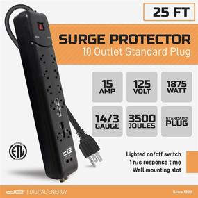 img 1 attached to Highly Durable 25-FT Power Strip Surge Protector with 10 Outlets, 3500 Joules, Long 25-Foot Extension Cord, Two USB Ports, Coaxial and Phone Protection, ETL Listed, 15 AMP, Black