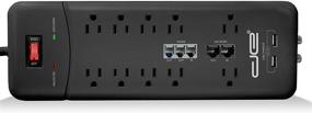 img 4 attached to Highly Durable 25-FT Power Strip Surge Protector with 10 Outlets, 3500 Joules, Long 25-Foot Extension Cord, Two USB Ports, Coaxial and Phone Protection, ETL Listed, 15 AMP, Black