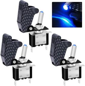 img 4 attached to Twidec/3Pcs Rocker Toggle Switch 12V 20A Heavy Duty Racing Car Automative Auto SPST ON/OFF Toggle Switch Blue LED Light Illuminated 3Pin With Charcoal Grey Waterproof Safety Cover ASW-07DBUGYMZ