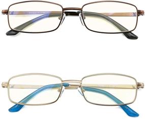 img 4 attached to Enhance Reading Comfort: Mimoeye Pack of 2 Blue Light Blocking Metal Frame Glasses for Men and Women