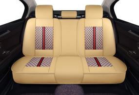 img 1 attached to 🚗 OASIS AUTO Leather and Fabric Car Seat Covers, Faux Leatherette Automotive Vehicle Cushion Cover Set for Cars SUV Pick-up Truck - Universal Fit, Interior Car Accessories (OS-007 Full Set, TAN)