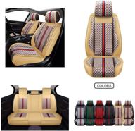 🚗 oasis auto leather and fabric car seat covers, faux leatherette automotive vehicle cushion cover set for cars suv pick-up truck - universal fit, interior car accessories (os-007 full set, tan) logo