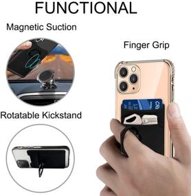 img 1 attached to 📱 CLARKCAS Phone Wallet Stick On - 5 in 1 Cell Phone Credit Card Holder with RFID Blocking, Stretchy Lycra Wallet Pocket, Finger Ring Holder, Kickstand Metal Plate, Double Pocket Sleeve (Black)