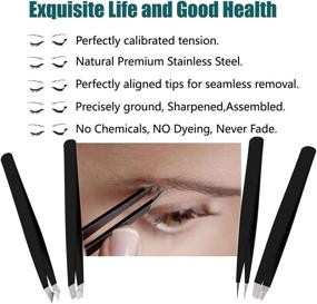 img 3 attached to LUDOUPIER Eyebrow Tweezer Set: 4-Piece Daily Beauty Tools with Travel Case for Black Hair Removal