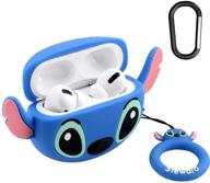 чехол для airpods pro "stitch": мягкий силиконовый ударопрочный чехол с милым 3d-дизайном мультяшного персонажа и брелоком для зарядного кейса apple airpods pro - 2019 логотип