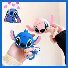 img 2 attached to Чехол для AirPods Pro "Stitch": мягкий силиконовый ударопрочный чехол с милым 3D-дизайном мультяшного персонажа и брелоком для зарядного кейса Apple Airpods Pro - 2019