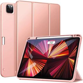 img 4 attached to Ztotop Case for iPad Pro 11 2021(3rd Generation): Full Body 📱 Protective TPU Cover with Pencil Holder, Trifold Stand, Auto Wake/Sleep - Rose Gold