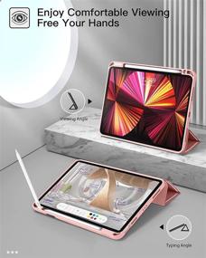 img 2 attached to Ztotop Case for iPad Pro 11 2021(3rd Generation): Full Body 📱 Protective TPU Cover with Pencil Holder, Trifold Stand, Auto Wake/Sleep - Rose Gold