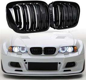 img 3 attached to 🚗 Stylish Gloss Black Front Grilles for E46 2-Door 1999-2002 - Double Line Kidney Grills - Enhance Your Car's Look!