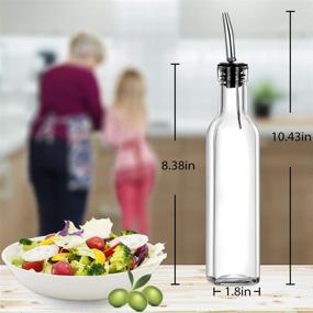 img 3 attached to 🍶 Gusnilo Olive Oil Dispenser Set - 8 Oz Square Tall Glass Bottle with Stainless Steel Pourer Spout for Oil Vinegar Cruet [Pack of 2]